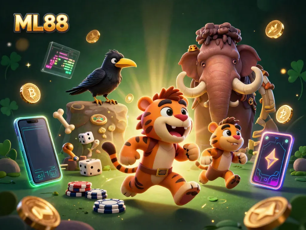 Join the exciting world of ML88 with vibrant casino action featuring animated characters and glittering crypto.