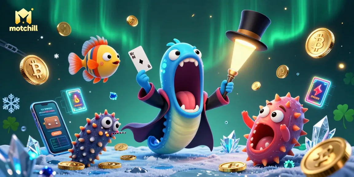 Immerse yourself in motchill's magical casino world with dynamic card tricks and vibrant crypto elements.