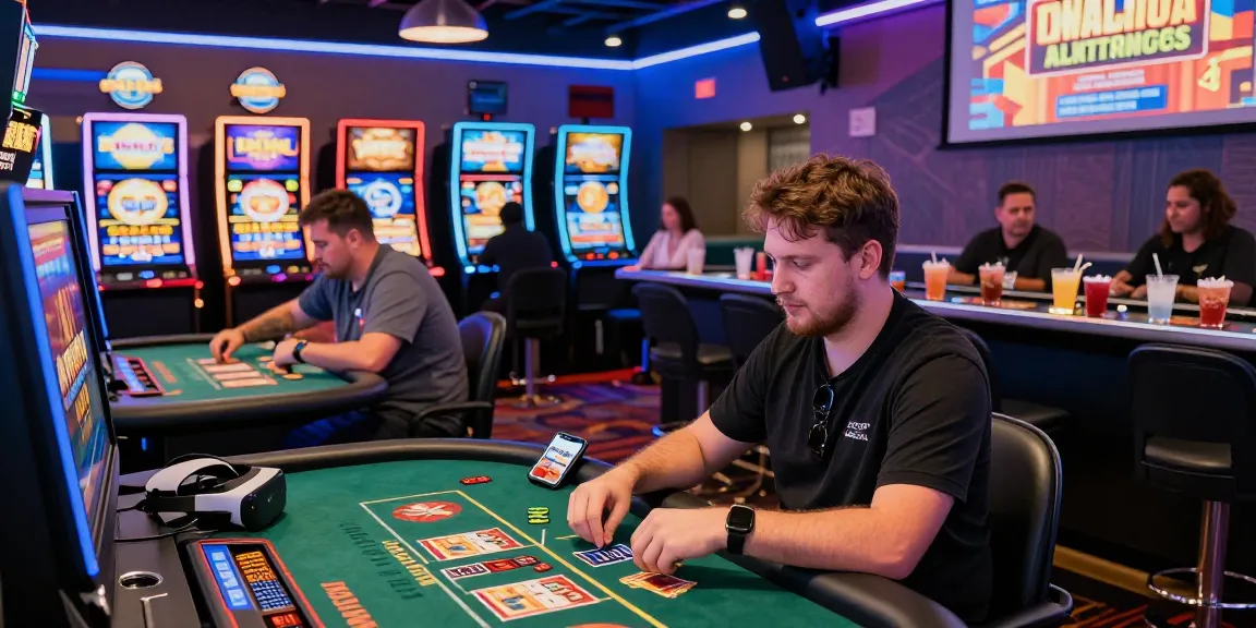 Experience the thrill of credit card casinos with players enjoying live dealer games and vibrant slot machines.