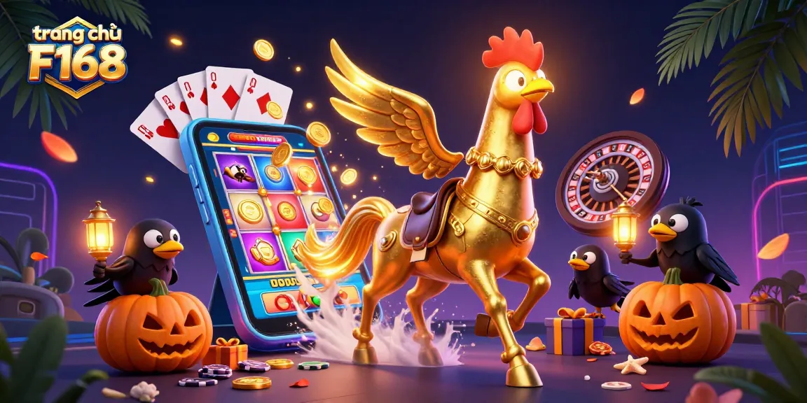 Experience thrilling action on trang chủ F168, featuring a golden rooster in a vibrant casino setting with spectacular gaming elements.