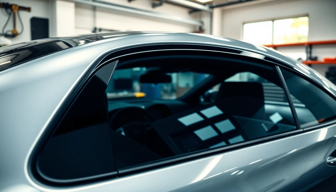 Applying ceramic window tint to enhance vehicle aesthetics and protection.