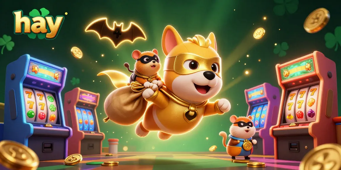 Experience the thrill of hay with a superhero dog and hamster in a vibrant 3D casino adventure.