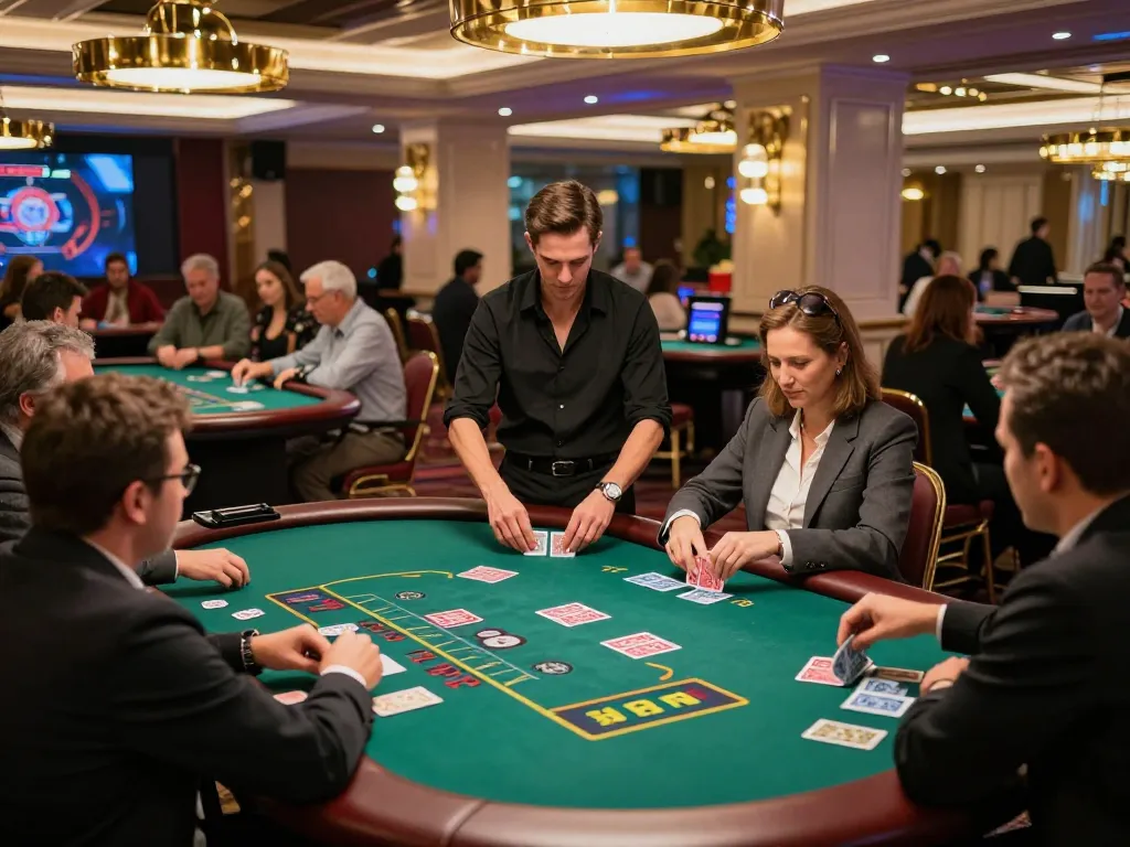 Gioco coinvolgente presso un bookmaker con paypal non aams che mostra l'azione al tavolo del blackjack e le scommesse strategiche.