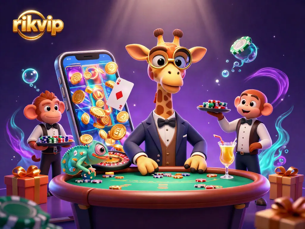Experience the excitement of rikvip with a vibrant casino scene, showcasing captivating characters and games.