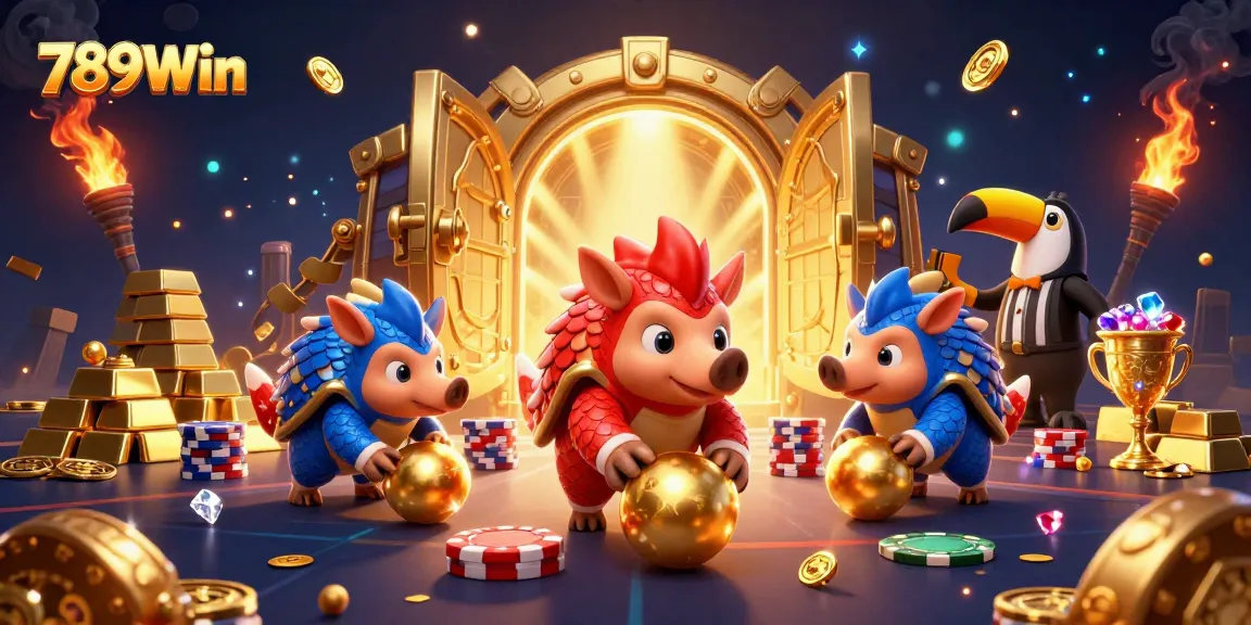 Engage with 789Win as rival pangolins roll through poker chips in a vibrant casino scene.