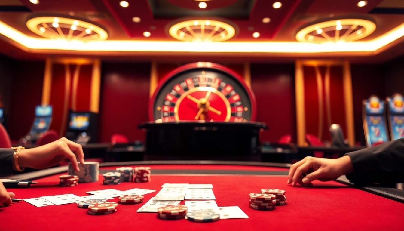 Exciting gambling scene with 78Win poker chips, cards, and a roulette wheel.
