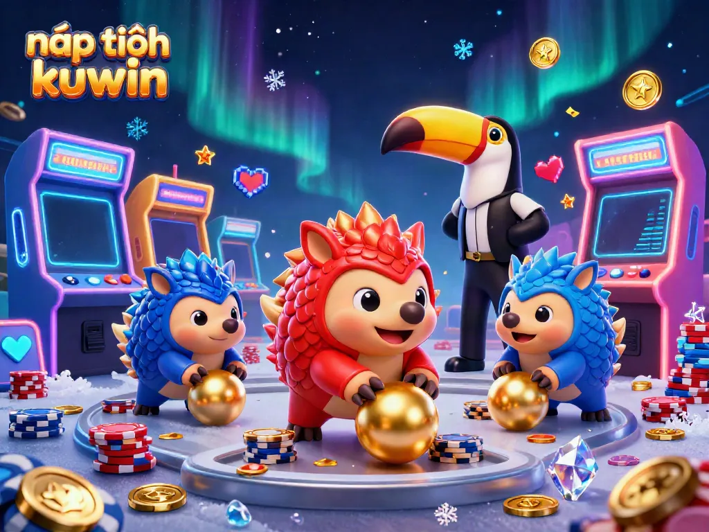 Engage in nạp tiền kuwin with playful pangolins navigating through casino chips, illustrating an exciting gaming scene.