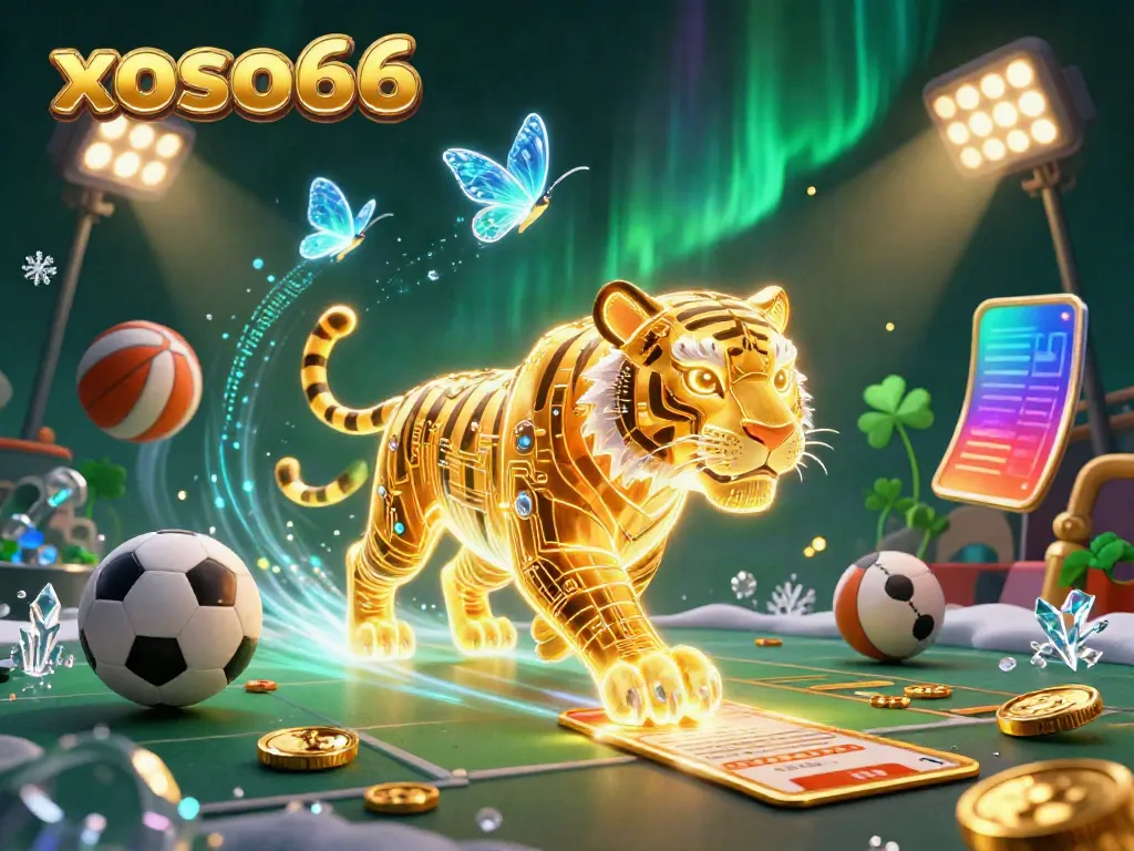 Experience the thrill of xoso66 with a vibrant digital casino landscape and glowing characters.