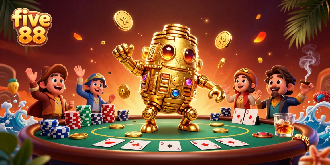 Experience the thrill of five 88 with golden golem and poker elements in vibrant, dynamic 3D.