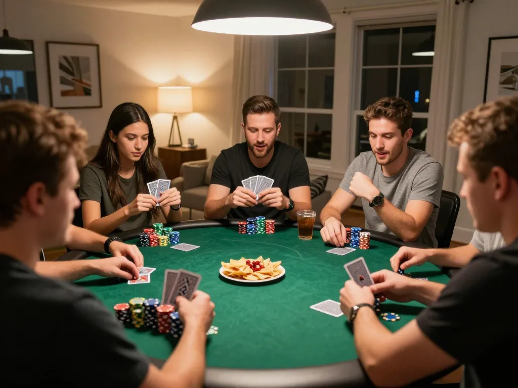 Players enjoy strategic poker gameplay at home, showcasing camaraderie and the excitement of XX88.
