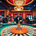 MMOO casino scene showcasing upscale gaming atmosphere with players and vibrant decor.