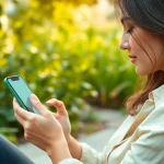 Engaging with the Ayurveda Mobile App in a tranquil garden setting showcasing wellness.