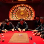 Players enjoying a high-stakes poker game with custom DTF lipdukai designs on their outfits.