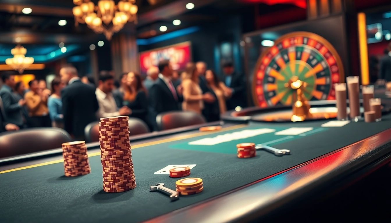 Engage in a thrilling casino atmosphere showcasing a poker table and roulette wheel with a nod to Free Transmission Check.