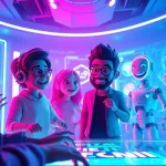 Exciting CrushonAI chat scene with animated characters engaging users in a vibrant digital environment.