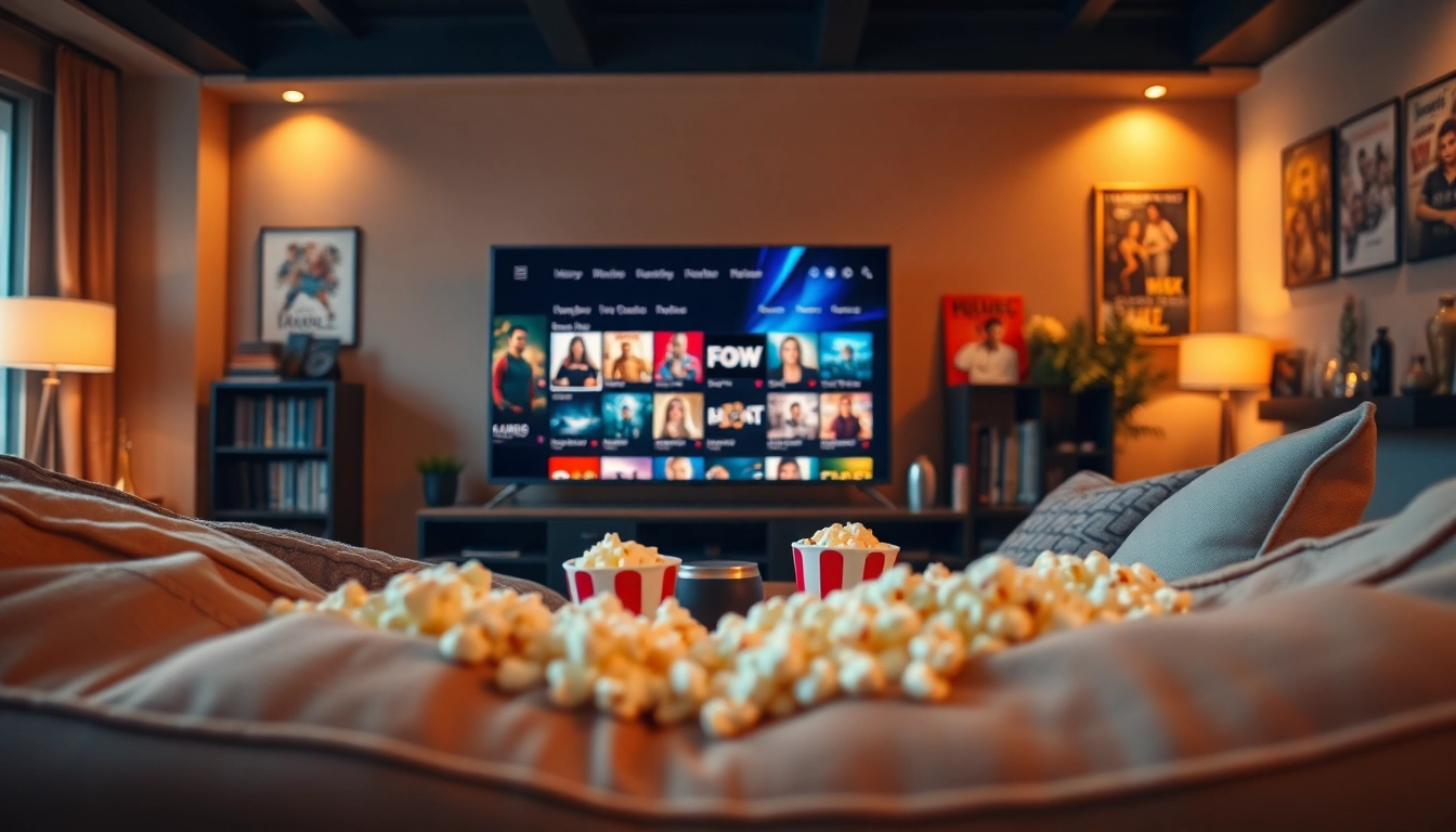 Enjoy movie night in a cozy setting with allmovieshub streaming interface and popcorn.
