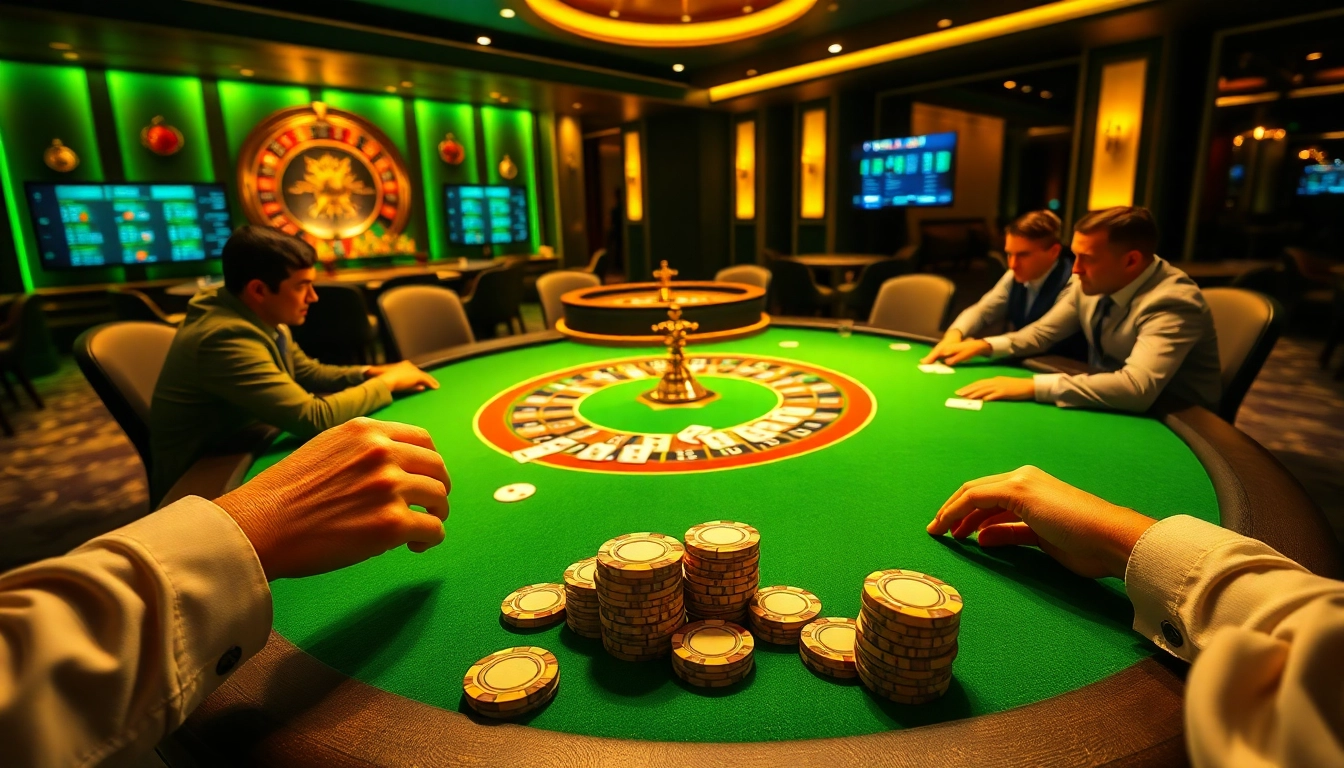 Experience the vibrancy of MM88 casino gaming with players at an elegant poker table.