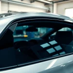 Applying ceramic window tint to enhance vehicle aesthetics and protection.