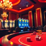 Players strategically placing bets at a 78Win poker table in a vibrant casino setting.