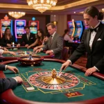 Players engaging in roulette action at https://go8.onl/, showcasing excitement and strategic gameplay in a lavish casino