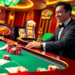 Dynamic casino scene capturing the essence of Nhà cái uy tín with excited players and vibrant games.