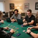 Players enjoying online blackjack on https://vipwin79.net/ in a cozy home setting