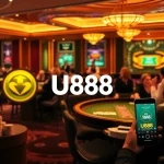 Exciting gameplay at U888 casino with vibrant slot machines and poker tables.