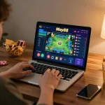 Engage in thrilling gameplay with May88 while strategizing at a cozy home setup.