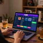 Engaging moment of a user placing a bet on Ta88's online sports betting platform with a vibrant interface.