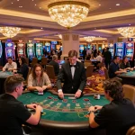 Hitclub facilitates thrilling blackjack gameplay on a luxurious casino floor.