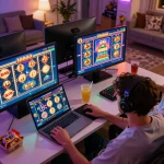 Engaging online slot gaming experience with slot depo 10000 options in a cozy home setup.