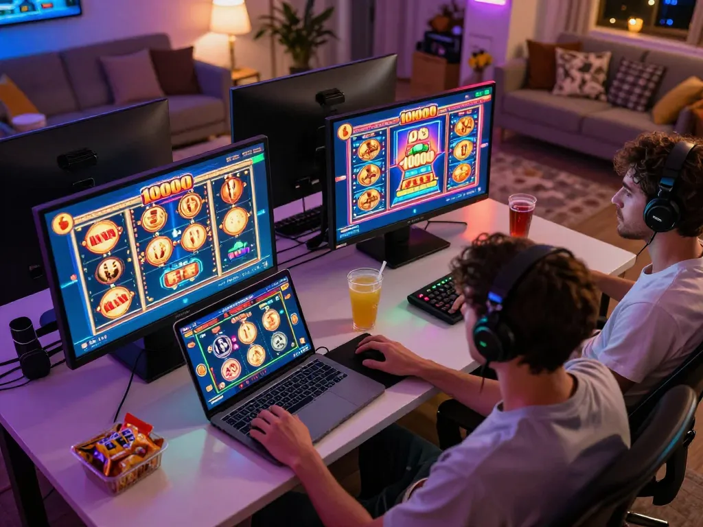 Engaging online slot gaming experience with slot depo 10000 options in a cozy home setup.