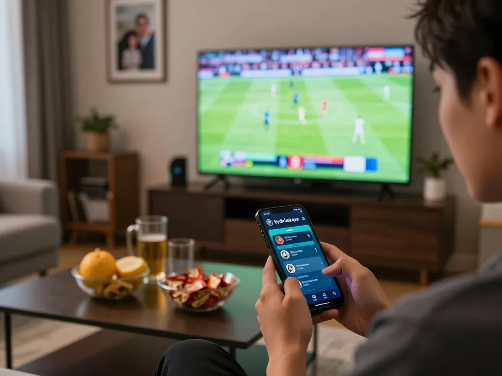 Betting on tỷ lệ kèo trực tuyến with excitement while analyzing live sports updates on smartphone.