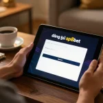 Engaged user completing đăng ký sp8bet process on a cozy home tablet gaming setup.