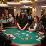 Gioco coinvolgente presso un bookmaker con paypal non aams che mostra l'azione al tavolo del blackjack e le scommesse strategiche.