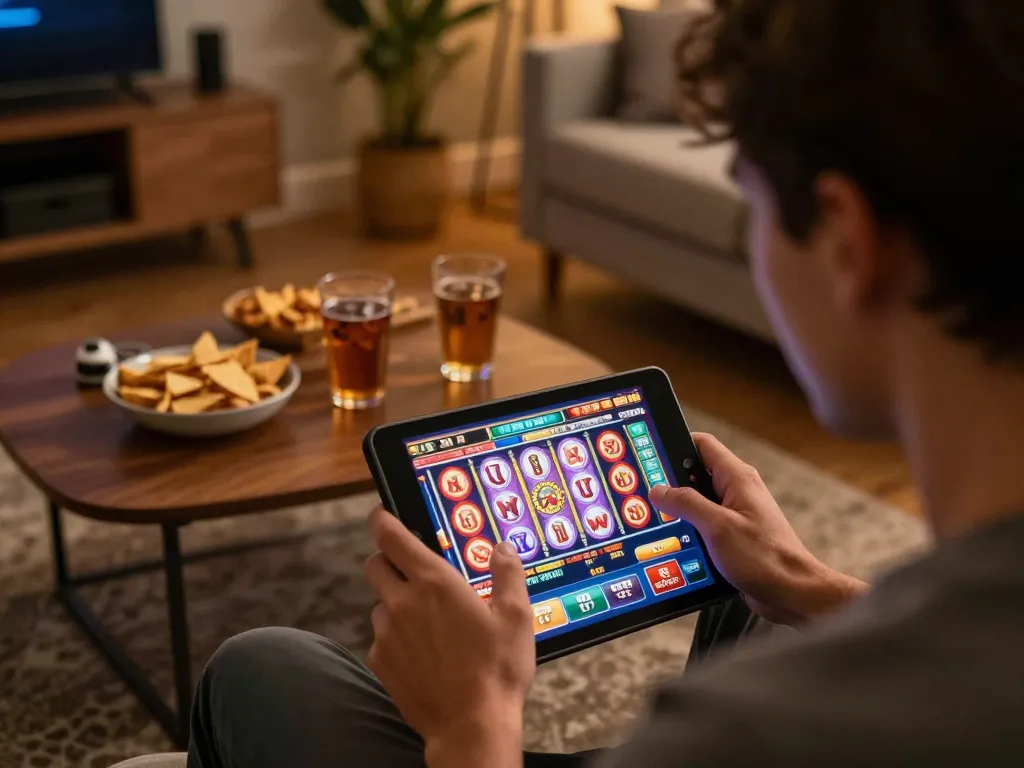 Play slots on Vuabet88 with excitement in a cozy home setting