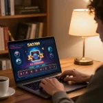 Sao789 players engaging in online gambling from a cozy home setup with strategy focus.