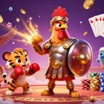 Engage with HitClub as the 3D gladiator rooster leads a vibrant casino scene filled with exciting games.