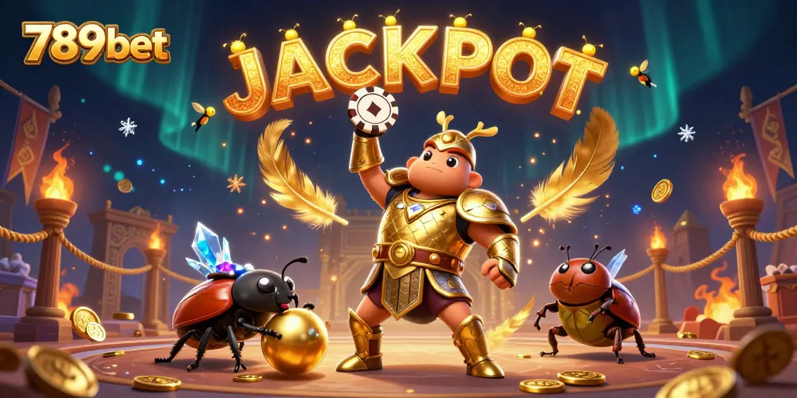 Experience thrilling action with 789bet as a champion beetle holds a poker chip high amidst vibrant casino elements.