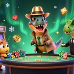 Engage with the vibrant casino atmosphere of c168 with a clever velociraptor card counter at play.