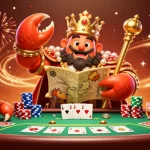 Experience the thrill of UK88 poker with a golden crab emperor in a vibrant casino setting.