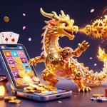 Spin the reels with rophim's thrilling casino scene featuring a golden dragon and gaming elements.