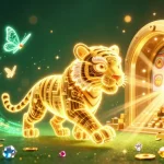 Engage with the vibrant digital casino experience at nhà cái qq88 featuring a glowing tiger and dynamic game elements.