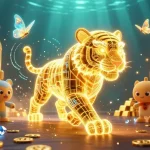 Experience the thrill of gaming at bn88 with a vibrant digital casino scene, showcasing a golden tiger and treasures.