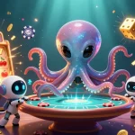 SC88 showcases a vibrant alien octopus operating a holographic poker table, surrounded by dynamic casino elements.