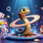 Engaging illustration of nhà cái uy tín with a vibrant cosmic casino scene featuring Saturn, astronaut mice, and golden jellyfish.