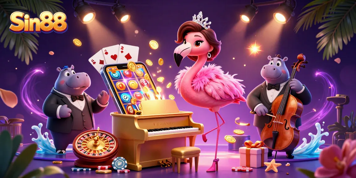 Spin exciting reels at Sin88 featuring vibrant casino elements and a lively atmosphere.