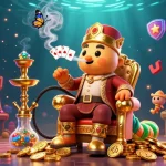 Engage with open88t's vibrant gaming world, featuring an imaginative caterpillar master and dazzling casino elements.