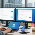 Engaging workspace scene with software developer using Telegram Download for seamless communication and collaboration.