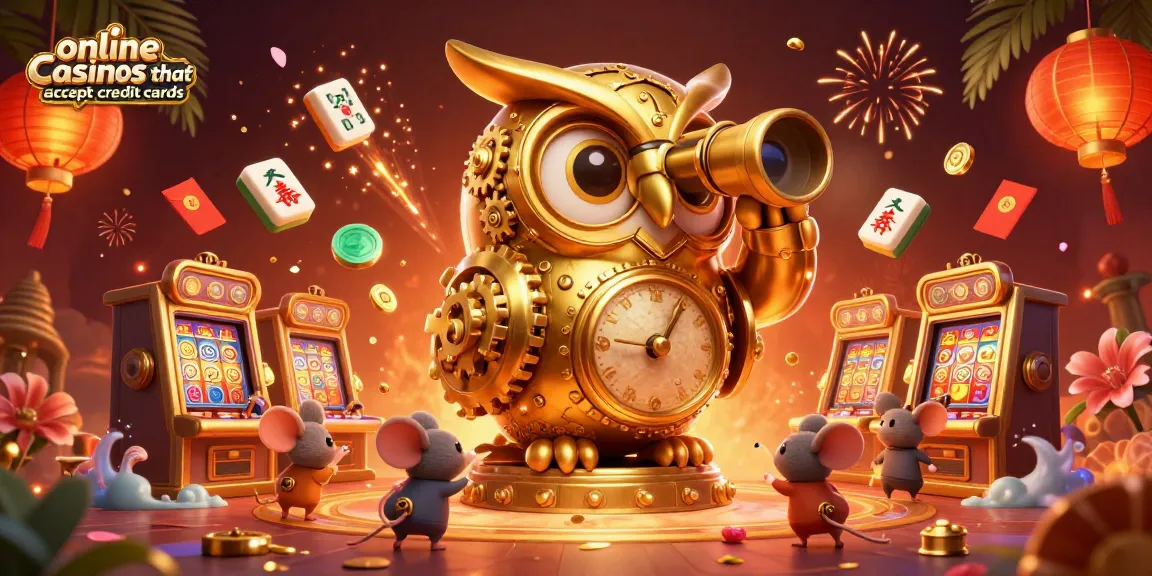 Play engaging games at online casinos that accept credit cards, featuring a whimsical 3D casino scene.